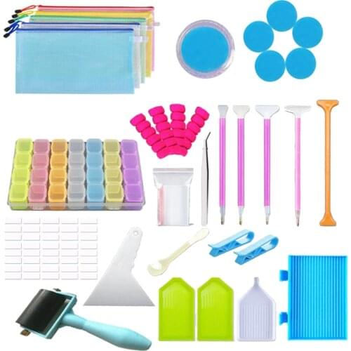 58Pieces 5D Diamond Painting Tools and Accessories Kits Roller Pen Clay Tray Diamond Embroidery Tray Box Sets