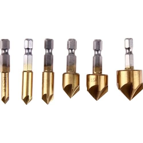 6-9mm 6pcs/set Metric Woodworking Countersink Drill Bit 90 Degree Hexagon Handle Chamfer Cachining HSS Woodworking Hole Opener