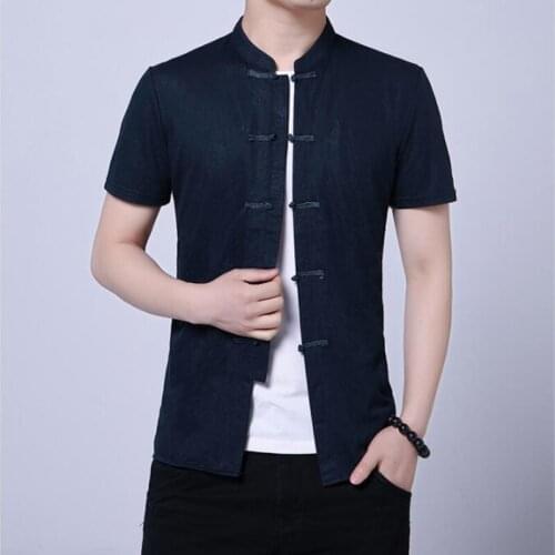 #8122 Summer Short Sleeve Vintage Casual Shirt For Men Stand Collar Mens Shirts Regular Fit Fashions Printed Dress Shirts Office