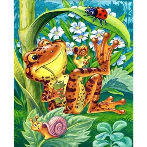 Handmade DIY Diamond Dots Cross Stitch 5D Idle Frog Wall Painting Diamond Mosaic Square Home Decor Diamond Embroidery Crafts