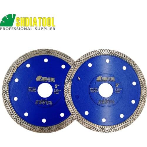 SHDIATOOL 2units Dia 5inch/125mm Hot pressed Mesh Turbo Diamond Saw blade Diamond height 10MM Cutting Disc for Ceramic Tile