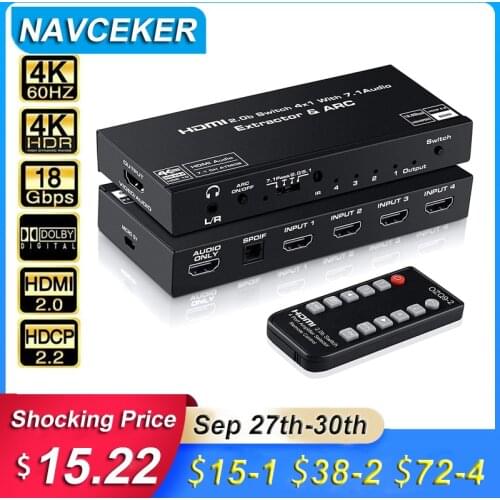 4K HDMI to RCA Audio Extractor SPDIF HDMI Audio Converter Adapter AV RSA Support 4K@60Hz RGB 8:8:8 HDCP 2.2 3.5mm Jack Toslink