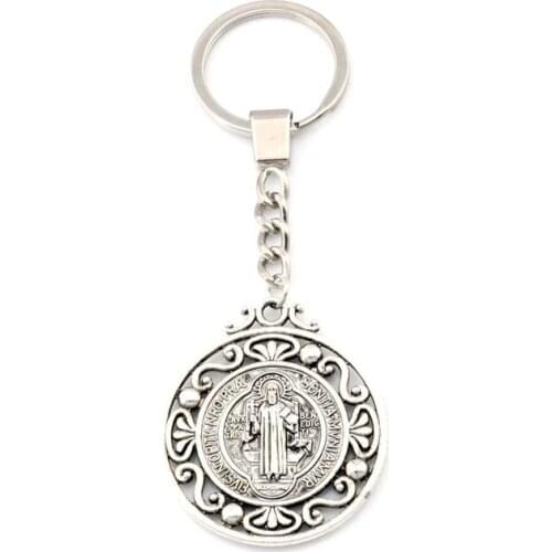 10pcs Keychain Saint St Benedict OF Nursia Patron Against Evil Medal Charms Pendants Key Ring Travel Protection DIY Accessories