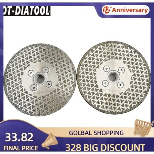 DT-DIATOOL 2pcs 5/8-11 Flange Dia 5"/125mm Electroplated Diamond Cutting & Grinding Disc Single Side Coated Tile Marble Saw Blde