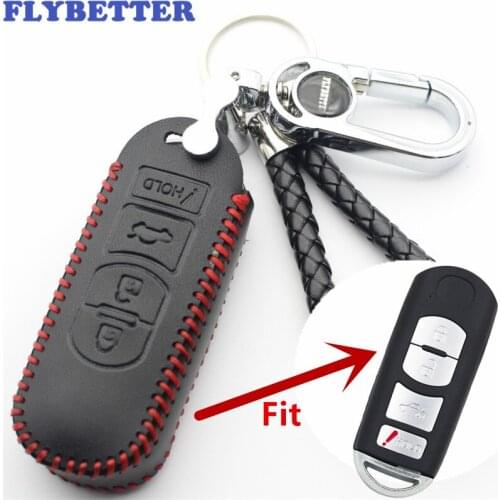 FLYBETTER Genuine Leather 4Button Keyless Entry Smart Key Case Cover For Mazda M3/M6/CX-7/CX-9/CX-3/CX-5/Axela/Atenza L489
