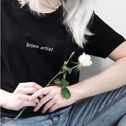 Broke Artist Letters Printed T Shirts Women Summer Fashion Grunge 90s Style Cool Short Sleeve T Shirt Hipster Tees Outfit