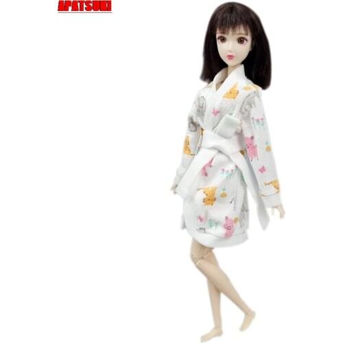 Cartoon Pig Floral White Bathrobe For Barbie Doll Robe Bathroom Suit Winter Pajamas Casual Sleeping Clothes 1/6 DIY Toys