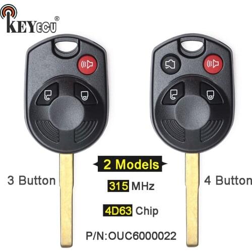 KEYECU 315MHz 4D63 Chip FCC: OUC6000022 3 4 Button Remote Car Key Fob for Ford C-Max Escape Focus Transit Connect 2012-2019