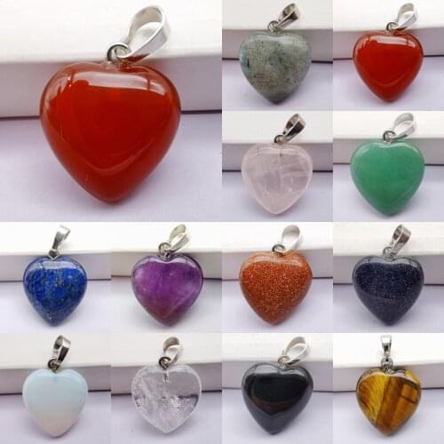 Labradorite Aventurine Crystal Carnelian Sandstone Lapis Tigereye Opal Stone GEM Heart Lucky Pendant Jewelry