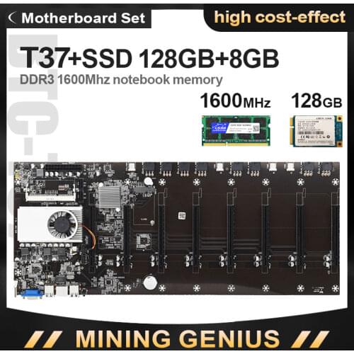 Riserless mining motherboard 8 GPU Bitcoin Crypto Etherum Mining with 128GB MSATA SSD DDR3 8GB 1600MHZ RAM SET