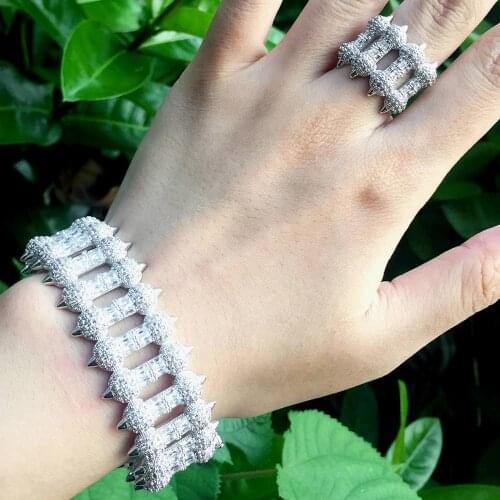 ModemAngel Luxury Fashion Geometry Super Full Cubic Zircon Bangle Ring Set Women Dress Engagement Party Jewelry