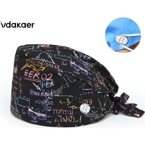 Printing mens scrubs cotton Elastic adjustable Scrub hat beauty salon nursing cap laboratory pet shop Scrub Cap with Button