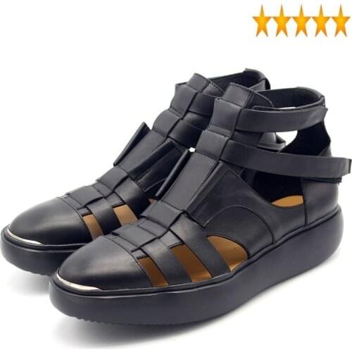 Platform Gothic Thick 2021 New Mens High Top Summer Straps Beach Hollow Sandals Handmade Genuine Leather Shoes Plus Size