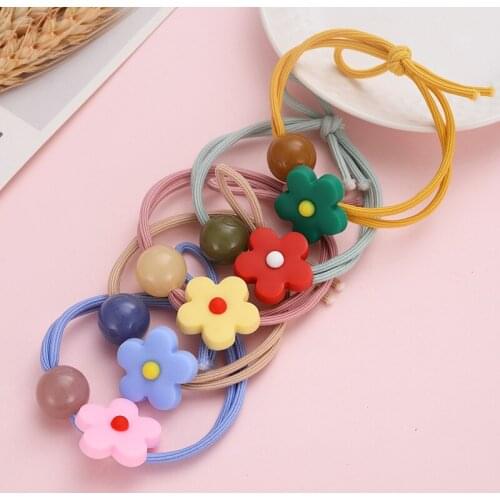 New Cute Flower candy color hair rope ins Cute candy color hair ring girl head rope for girls Women Hair Accessories