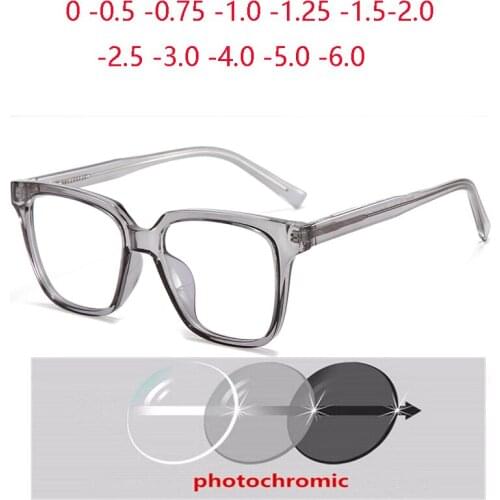 Diopter 0 -0.5 -0.75 To -6.0 Anti Blue Rays Square Nearsighted Glasses Spring Leg TR90 Transparent Gray Frame Myopes Lunettes