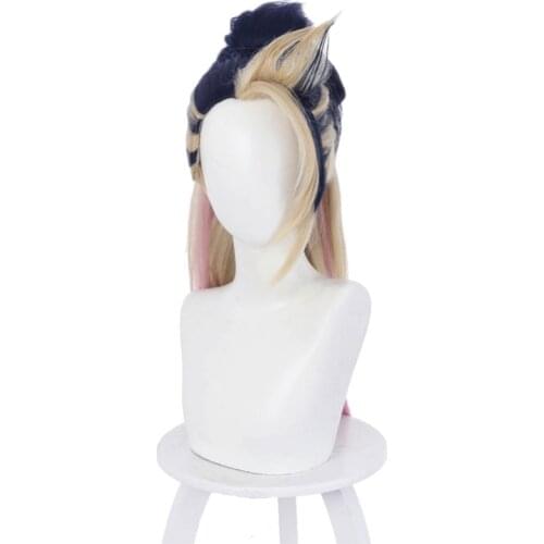 Game LOL KDA The Baddest Akali Cosplay Wig the Rogue Assassin Mixed Color Ponytail Role Play Heat Resistant Synthetic Hair Wigs