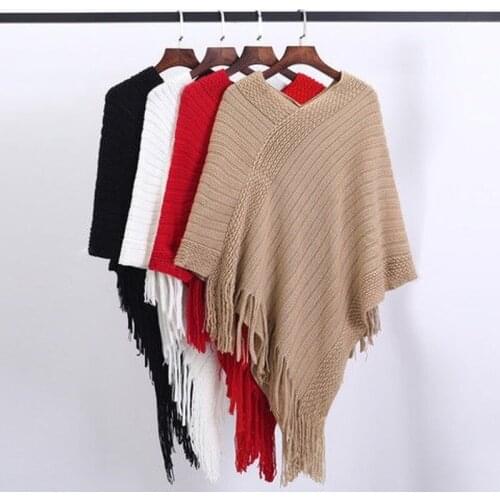 Ethnic style loose pullover knitted sweater tassel shawl cloak coat irregular bat shirt autumn and winter womens clothing