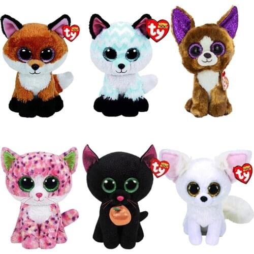 New 15cm Ty Plush Animal Doll Big Eye Beanie Slick Fox Owl Soft Stuffed Toys Cute Doll Children Birthday Gift