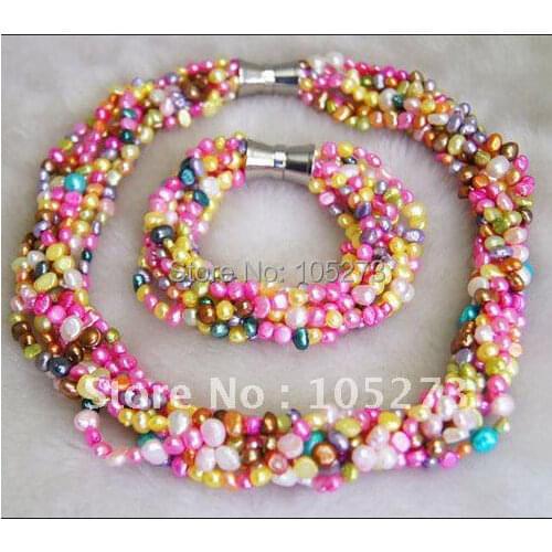 BRIDESMAID GIFTS,BEADED JEWELRY,MULTICOLOR FRESHWATER PEARL NECKLACE BRACELET FASHION JEWELRY SET FREE SHIPPING FN959