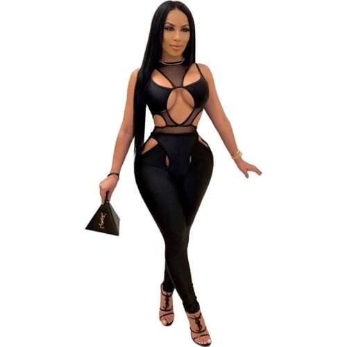 Casual Women Jumpsuit Hollow Out Skinny Sheer Mesh Party Night Clubwear Summer Clothes For Women
