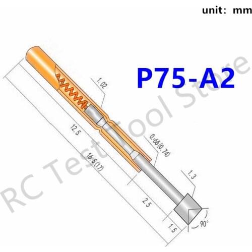 100PCS P75-A Round Tip Spring Test Probe Pogo Pin for Home Tool Probe Contact Finger Nickel Plated Test Probe Needle Dia 1.3mm