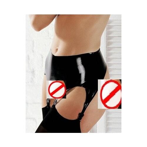 Latex shorts with suspenders sling stockings garter belt