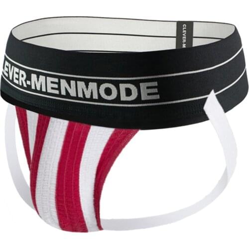 Men Sexy Jockstrap Thongs Underwear Lingerie Underpants Bikini G String Wide Waist Band hombre Panties Rainbow Stripe Cueca