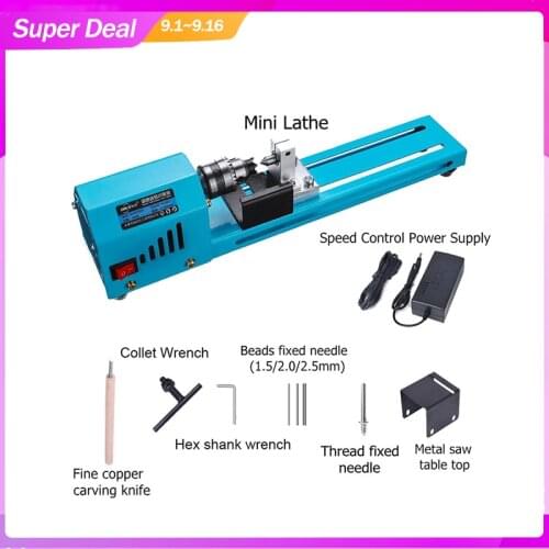 7 Level Adjustable Speed 150W Max 7000RPM Rate Mini Lathe Beads Machine Polisher Table Saw Mini DIY Wood Lathe Kit Accessory