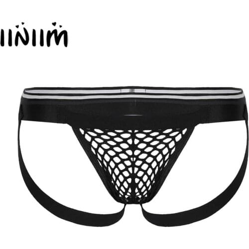Mens Low-waisted Elastic Waistband Fishnet T-back Briefs Underwear Open Butt G-string Thong Underpants for Lingerie Panties