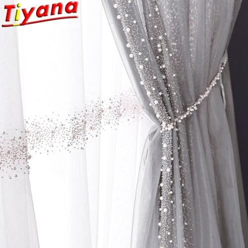 Meteor Pearl Embroidered Tulle Curtains for Living Room Light Luxury Beads White/Grey Sheer Volie for Balcony ZH452 #VT