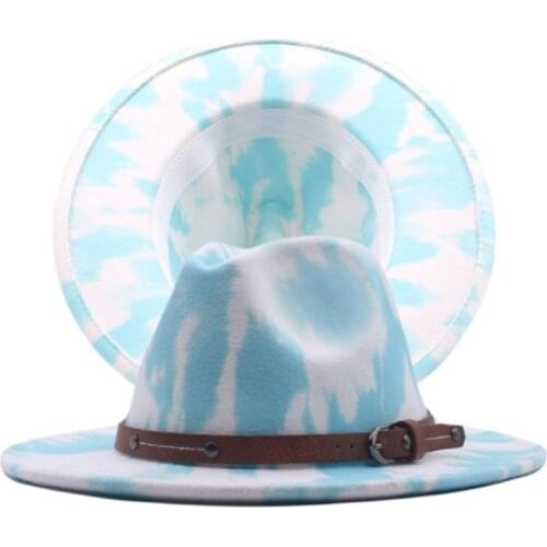 High Quality Best Price New Style Tie-dyed Woolen Felt Fedora Hat For Woman Jazz Panama Caps Cotton Unisex Top Hat