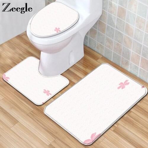 Zeegle Modern Toilet Seat Cover Mat Toilet Pedestal Rug Home Decoration Bathroom Carpet Set Shower Mat Anti-slip Bath Mat Set