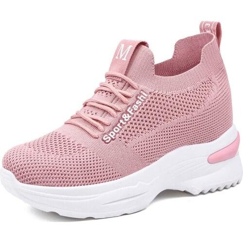 YSHUNIJ Shoes Womens 2021 New Leisure Womens Shoes Thickened Breathable Mesh Red Inner Height Sports Shoes Womens Shoes