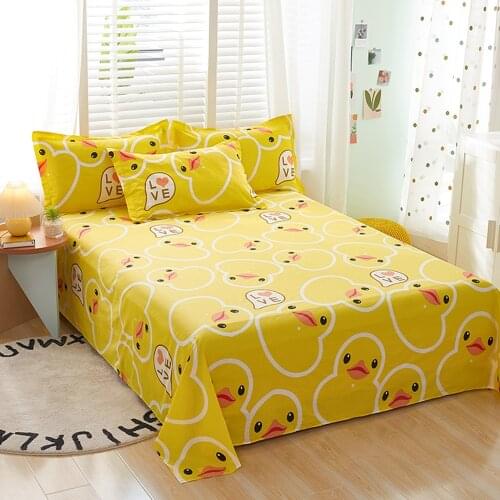 1pcs 100% Cotton Bed Sheet Yellow Duck Printed Double Top King Sheets Pure Cotton Single Size Kids Bed Linen (No Pillowcase)
