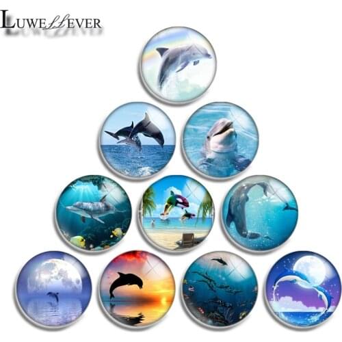 10mm 12mm 16mm 20mm 25mm 30mm 331 Dolphin Mix Round Glass Cabochon Jewelry Finding 18mm Snap Button Charm Bracelet