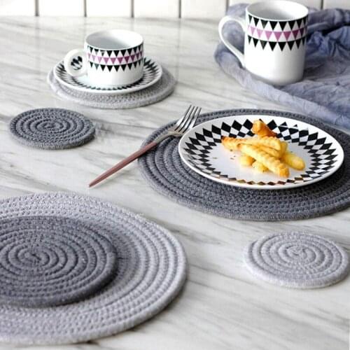 12 Pcs Anti Slip Heat Insulation Fast Water Absorption Home Decor Cup Mat Handmade Cotton Braided Coasters for Drinks