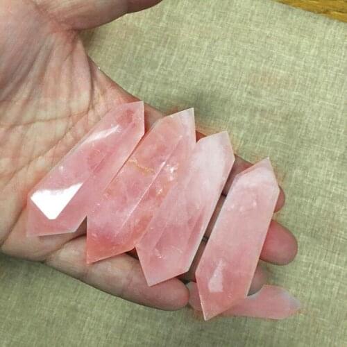 2pcs Natural Pink Rose Quartz Crystal Point Wand Mineral Healing