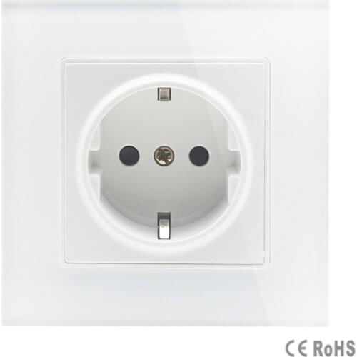 2017 Free Shipping EU Standard Power Socket, AC 110~250V 16A Wall Power Socket, white Color tempered Crystal Glass Panel