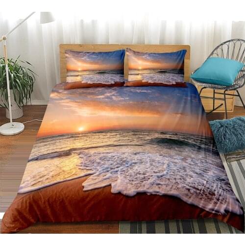 3D Sunset Coast beach Bedding set Ocean tide Duvet Cover set for teen home textiles Bedclothes King size dropship 3pcs