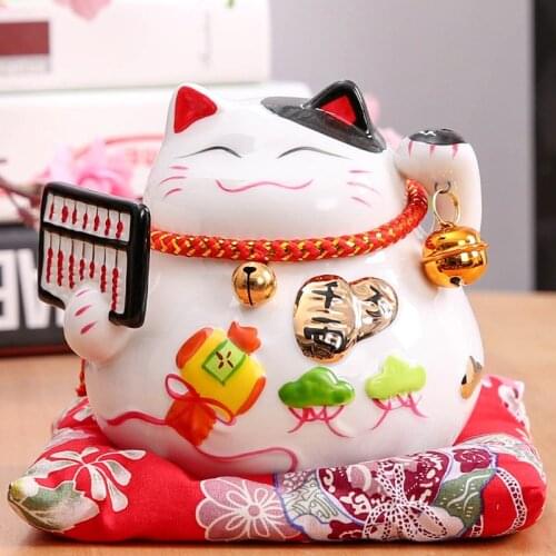 4.5 inch Maneki Neko Ceramic Lucky Cat Home Decor Porcelain Ornaments Business Gifts Fortune Cat Money Box Fengshui Craft