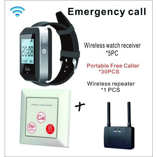 5 watch wrist receiver +30 Portable Free Caller +wireless repeater for waiter nurse emergency Wireless Calling System