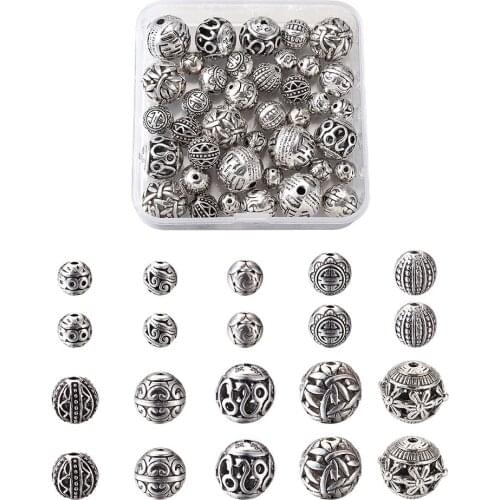 50pcs/Box Tibetan Antique Silver Color Hollow Ball Metal Beads Loose Bead Spacer For DIY Bracelet Necklace Jewelry Making