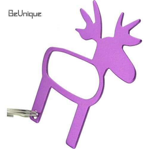 Anodized Aluminum alloy Elk shaped key chain bottle opener Beer Can Opener Multi-function outdoor keyring Pendant Custom logo