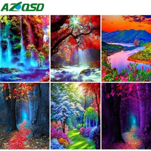 AZQSD 5D Diamond Art Painting Tree Forest Cross Stitch Rhinestones Diamond Embroidery Landscape Mosaic Handicraft Home Decor