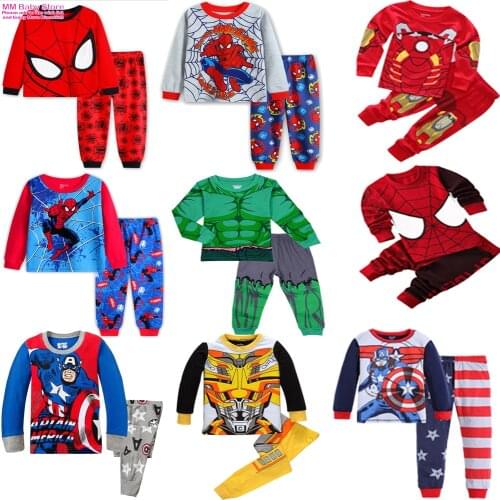 Free Shipping Childrens Spider Set Kids Cars Sleepers Boys Girls Super Hero Cartoon LongSleeve Pyjamas Cotton Sleepwear