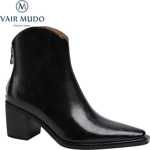 VAIR MUDO Ankle Boots Shoes Women High Heels Spring/Autumn Concise Solid Pointed Toe Elegant Chelsea Boots Footwear Shoes WM-X43