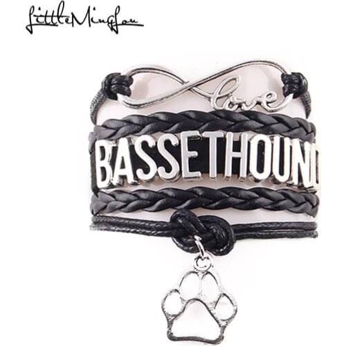 Little MingLou Infinity love Basset Hound Bracelet dog paw Charm leather wrap men bracelets & bangles for Women men jewelry