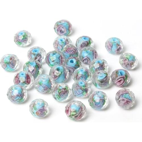 10mm Murano Transparent Faceted Rondelle Sky Blue Flower Lampwork Crystal Glass Beads for Jewelry DIY Making Bracelet
