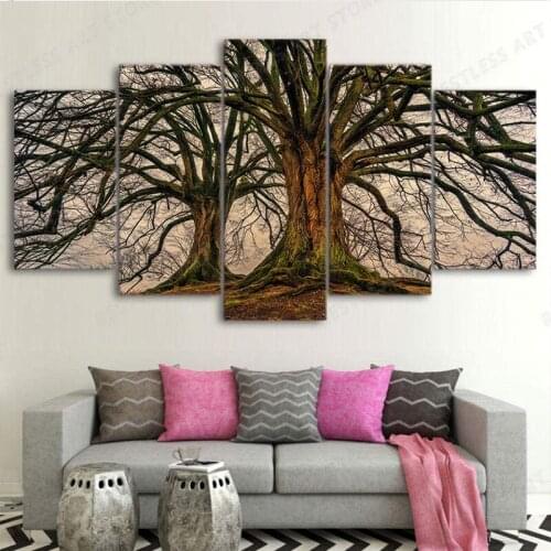 Black White Tree Wall Art Decoration Bathroom Living Room Bedroom Kitchen Personalized Gallery wrap 5 Panel