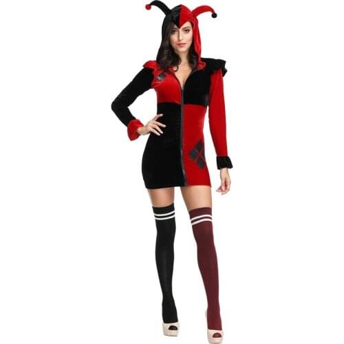 Halloween Joker Droll Circus Clown Cosplay Costume Carnival Purim Stage Stitching Zipper Jacket Clown braids Hat Coat